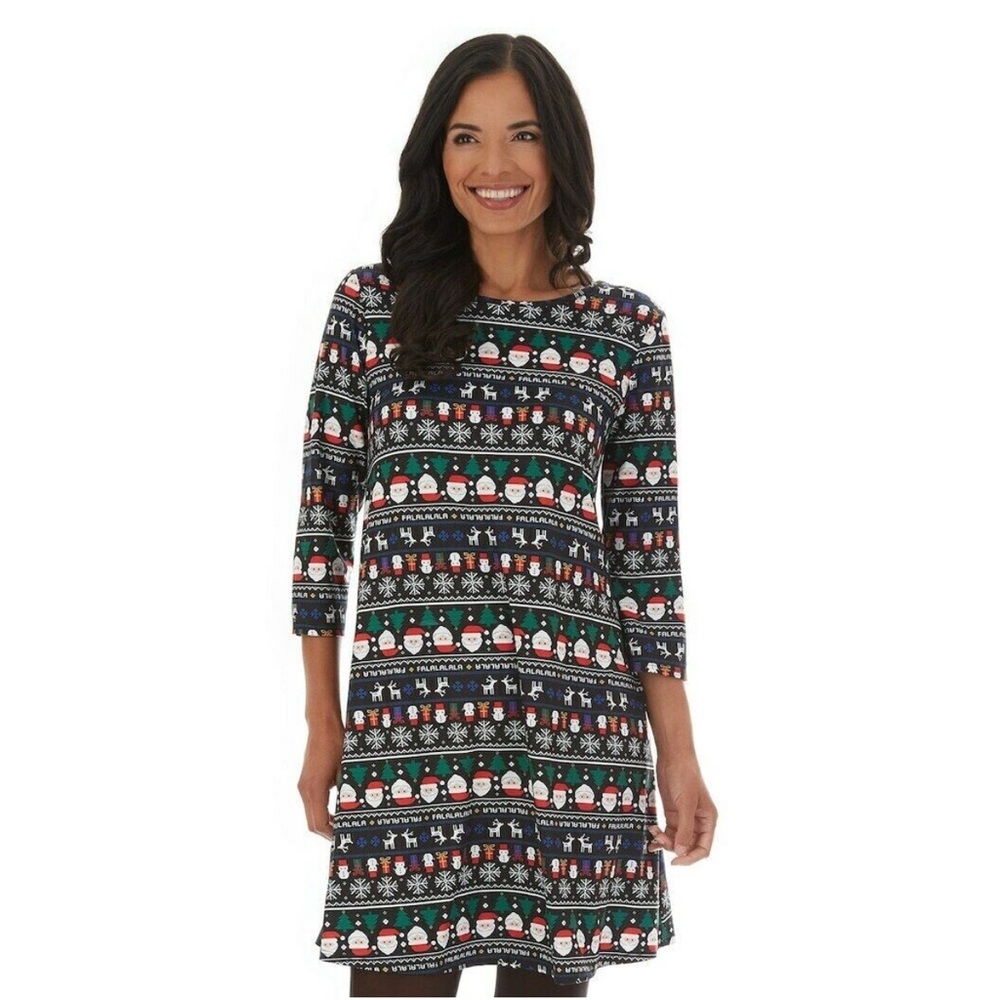 Chic Holiday Patterned Long Sleeve Dress